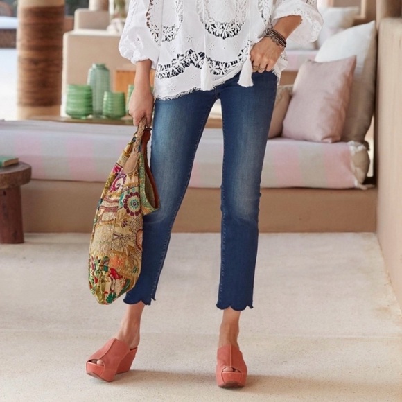 DRIFTWOOD Denim - Driftwood Medium Candace Cropped Scalloped Hem Jeans Dainty Feminine Classic Fit